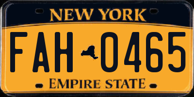 NY license plate FAH0465