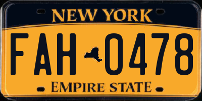 NY license plate FAH0478