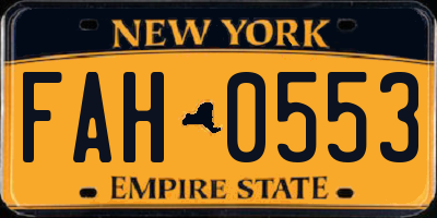 NY license plate FAH0553