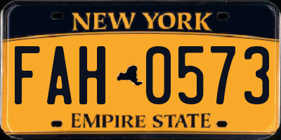 NY license plate FAH0573