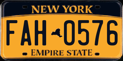 NY license plate FAH0576