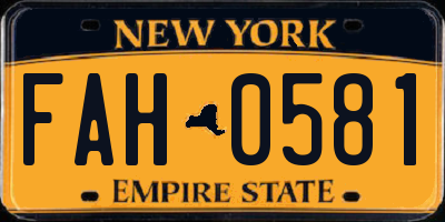 NY license plate FAH0581