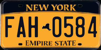 NY license plate FAH0584