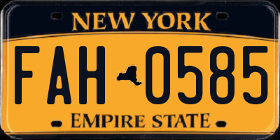 NY license plate FAH0585