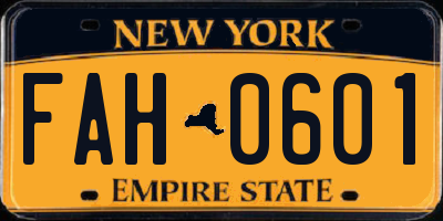 NY license plate FAH0601