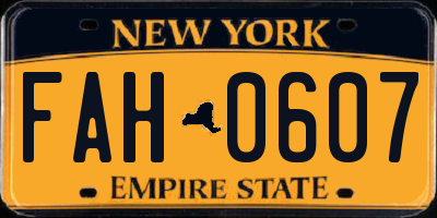 NY license plate FAH0607