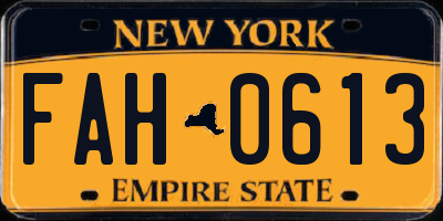 NY license plate FAH0613