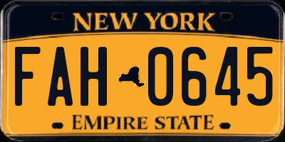 NY license plate FAH0645