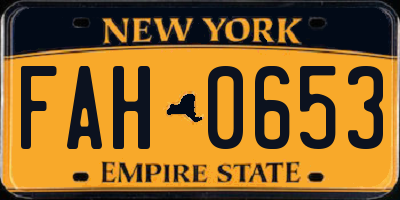 NY license plate FAH0653
