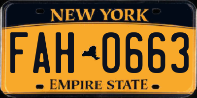 NY license plate FAH0663