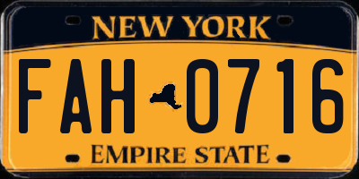 NY license plate FAH0716