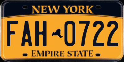 NY license plate FAH0722