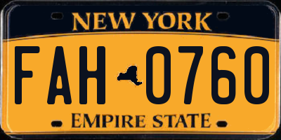 NY license plate FAH0760