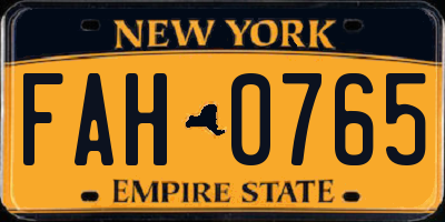 NY license plate FAH0765