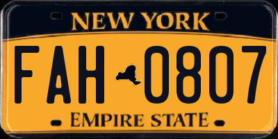 NY license plate FAH0807