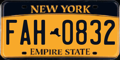 NY license plate FAH0832