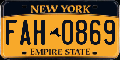 NY license plate FAH0869