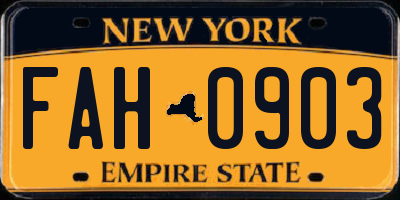 NY license plate FAH0903