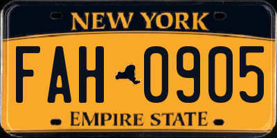 NY license plate FAH0905