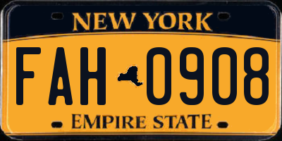 NY license plate FAH0908