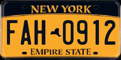 NY license plate FAH0912