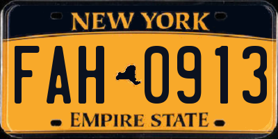 NY license plate FAH0913