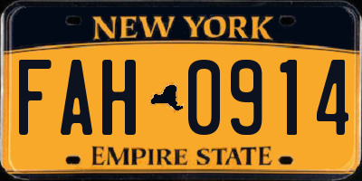 NY license plate FAH0914