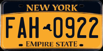 NY license plate FAH0922