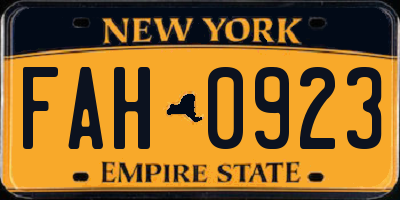 NY license plate FAH0923