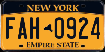 NY license plate FAH0924