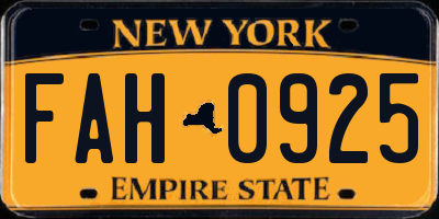 NY license plate FAH0925