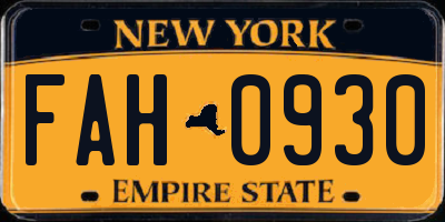 NY license plate FAH0930