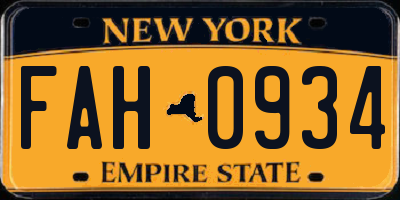 NY license plate FAH0934