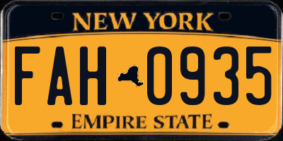 NY license plate FAH0935