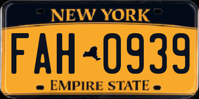 NY license plate FAH0939