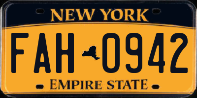 NY license plate FAH0942