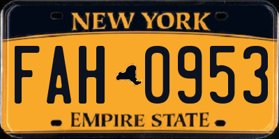 NY license plate FAH0953