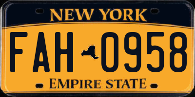 NY license plate FAH0958