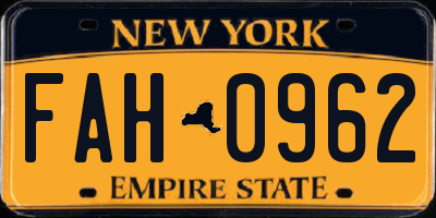 NY license plate FAH0962