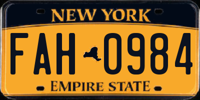 NY license plate FAH0984