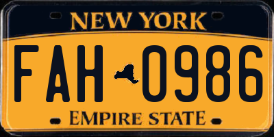 NY license plate FAH0986