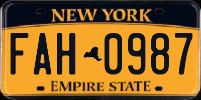 NY license plate FAH0987