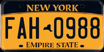 NY license plate FAH0988