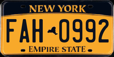 NY license plate FAH0992