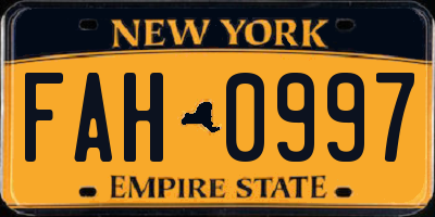 NY license plate FAH0997