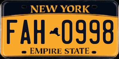 NY license plate FAH0998