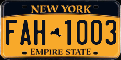 NY license plate FAH1003