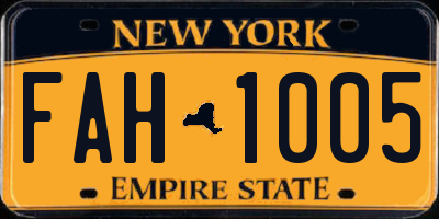 NY license plate FAH1005