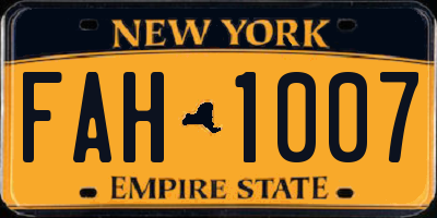 NY license plate FAH1007