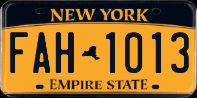 NY license plate FAH1013